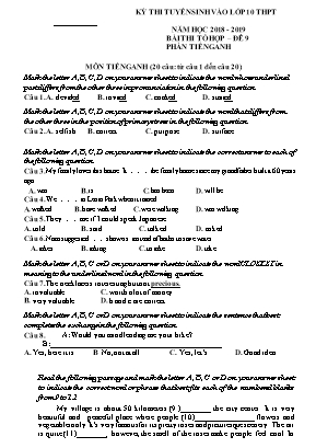 Đề thi tuyển sinh vào Lớp 10 THPT - Bài thi tổ hợp phần Tiếng Anh - Đề số 9 - Năm học 2018-2019